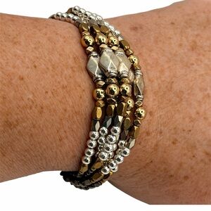 Nakamol Gold and Silver Toned Multi-Strand Bracelet 1990s Stacker 7”